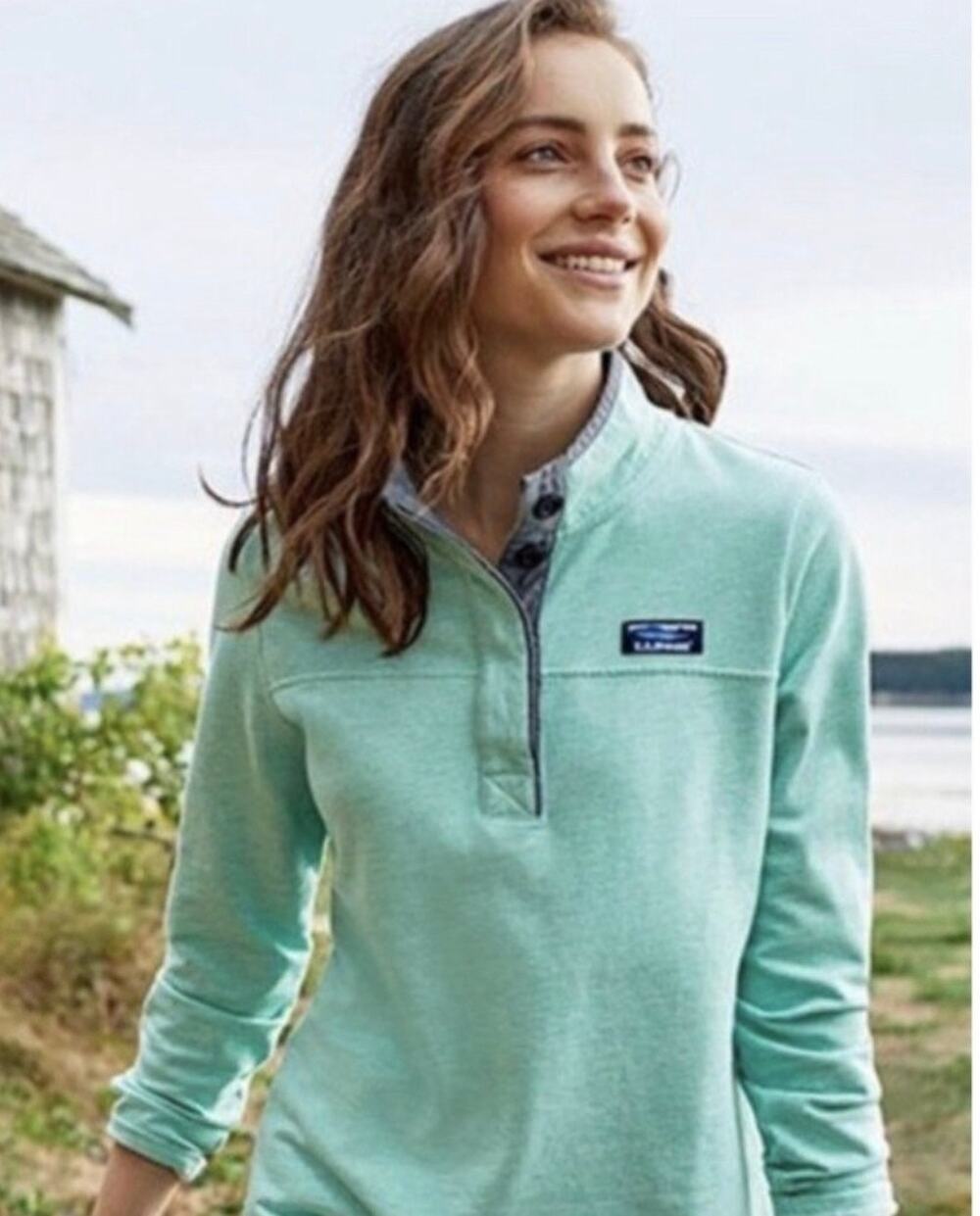 L.L.Bean Soft Cotton Rugby Henley Style Pullover Sweater Beach Glass Heather 2X